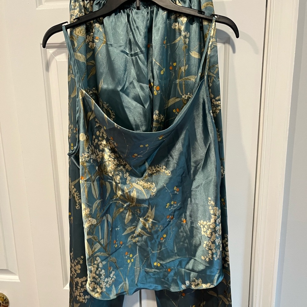 Soft aqua Floral Satin Pajama Set